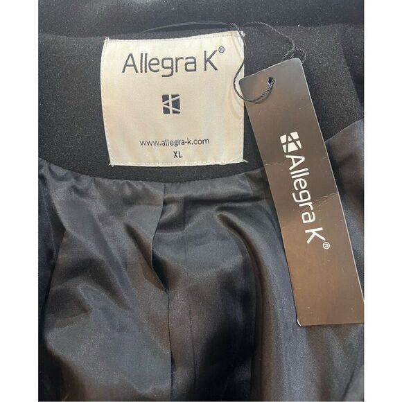 Allegra K Women's Peter Pan Collar Contrast Trim Single Breasted Long Coat - Picture 7 of 8